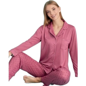 Giulia Eleganza Uzun Kol Önden Düğmeli Kadın Pijama Takımı Ev Giyim Hediyelik