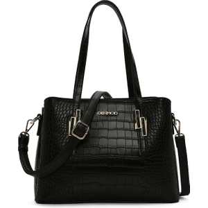 Kadın Siyah Uzun Askılı Kroko Omuz Çantası 25WBD2842E3