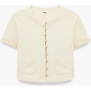 Fırfır Detaylı Kısa Kollu Bisiklet Yaka Triko Hırka