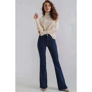 All Star Ispanyol Jeans Ispanyol Kot Yüksek Bel Solmaz Koyu Mavi Ispanyol Kot Pantolon ( Likralı )