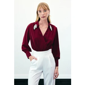Aksesuar Detaylı Bodysuit Bluz - Bordo