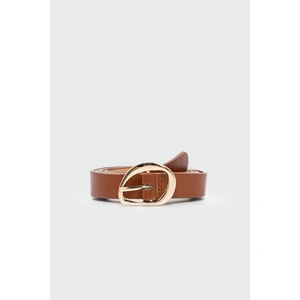 Asimetrik Tokalı Ince Suni Deri Kemer Taba