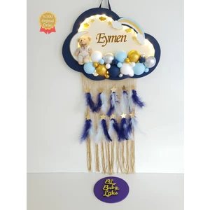 Bubble Ledli Bulut Bebek Kapı Süsü Krem Lacivert Gold