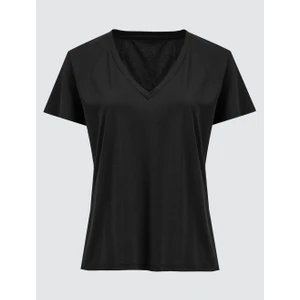 Jimmy Key Siyah Düz Kesim V Yaka Kısa Kollu Basic Örme Tişört