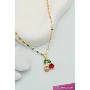 Kadın Paslanmaz Çelik Gold Zincir Kiraz Kolye