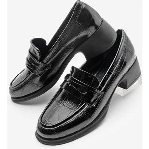 Kadın Loafer Croco Günlük Kalın Topuklu Ayakkabı Nufit Siyah