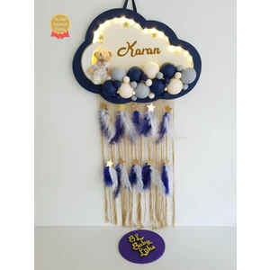 Bubble Ledli Bulut Bebek Kapı Süsü Krem Lacivert Gri