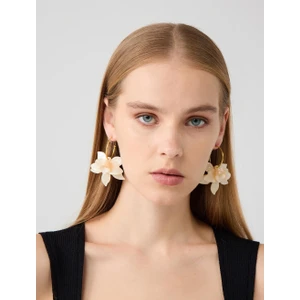 Jimmy Key Bej Yaprak Detaylı Çiçek Desenli Küpe