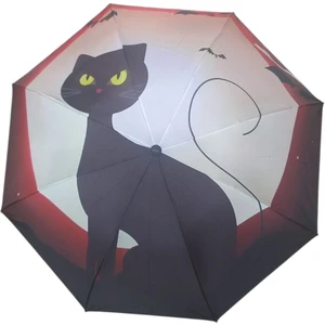 Kedi Desenli Manuel Bayan Şemsiyesi Rüzgara Dayanıklı Çanta Boy Şemsiye