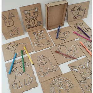 Ahşap Çiftlik Hayvanları Şablonu Çizgi Egzersizi  El Kası Geliştirme  14 Parça Kutu Dahil