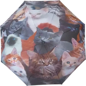 Sevimli Kedi Yavruları Desenli Rüzgara Dayanıklı Manuel Bayan Şemsiyesi