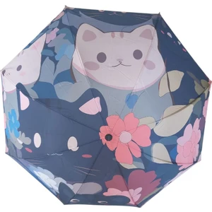 Emoji Kedi Desenli Şemsiye Rüzgara Dayanıklı Manuel Bayan Şemsiyesi