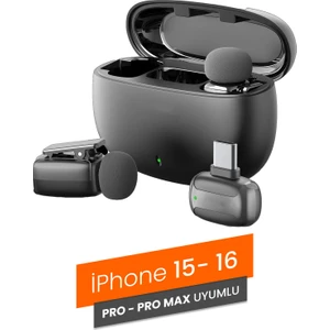 Profesyonel Kablosuz Yaka Mikrofonu iPhone 15/16 Uyumlu 2 Mikrofonlu Type-C 1072