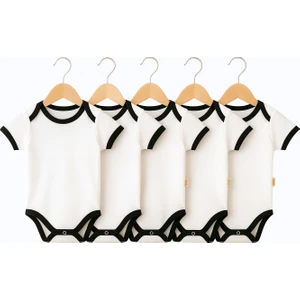 5 Li Set Organik %100 Pamuk Siyah Biyeli 0-3 Ay / 3 Yaş Arası Kız Erkek Unisex Çıtçıtlı Body Zıbın
