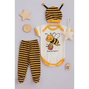 3 Lü Set %100 Pamuk 3-6 / 6-9 / 9-12 Ay Unisex Kız Erkek Arılı Zıbınlı Takım