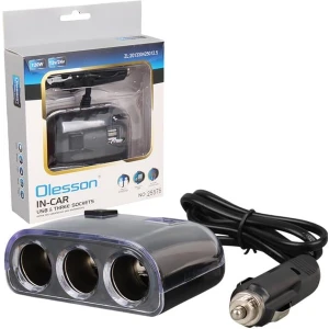 Olesson 1505 12-24V Çift USB Girişli 120W 80CM Kablolu 3'lü Araç Çakmak Çoklayıcı