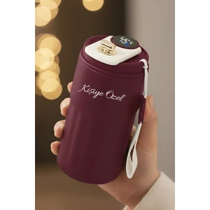 Kişiye Özel Dijital Isı Göstergeli Paslanmaz 304 Bordo Çelik Bardak Termos Mug Kupa 400ML