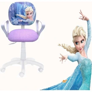 Çocuk Odası Ders Çalışma Ofis Koltuğu Öğrenci Sandalyesi Frozen Desen Beyaz Tekerlekli Yüksek Ayarlı