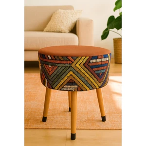 Usta Ağaç Puf Koltuk Tabure // Ua-Puf-0002 Etna Gökkuşağı Turuncu // Ahşap Gürgen ayaklı