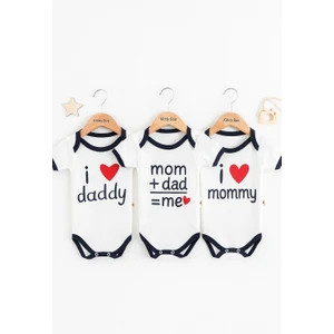 3 Lü %100 Pamuk Organik Baskılı Unisex Kız Erkek Çıtçıtlı Body Zıbın 0-3 Ay 3 Yaş Arası Mom+Dad=me