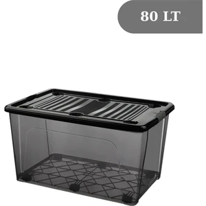 80 Lt Tekerlekli Saklama Kutusu Kilitli, Gıda Temasına Uygun, Antrasit Depolama Kutusu