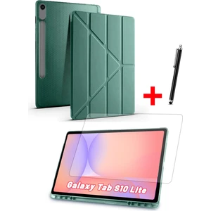 Samsung Galaxy Tab S10 Lite Uyumlu Trifolding Kalem Bölmeli Silikon Kılıf Ekran Koruyucu ve Kalem Set