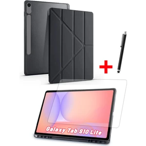 Samsung Galaxy Tab S10 Lite Uyumlu Trifolding Kalem Bölmeli Silikon Kılıf Ekran Koruyucu ve Kalem Set
