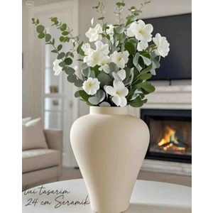 Iskandinav Tarzı Seramik Bohem  Xxl Boy Krem Trend Vazo