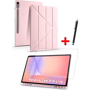 Samsung Galaxy Tab S10 Lite Uyumlu Trifolding Kalem Bölmeli Silikon Kılıf Ekran Koruyucu ve Kalem Set