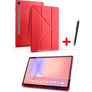 Samsung Galaxy Tab S10 Lite Uyumlu Trifolding Kalem Bölmeli Silikon Kılıf Ekran Koruyucu ve Kalem Set