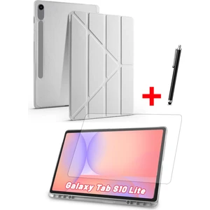 Samsung Galaxy Tab S10 Lite Uyumlu Trifolding Kalem Bölmeli Silikon Kılıf Ekran Koruyucu ve Kalem Set