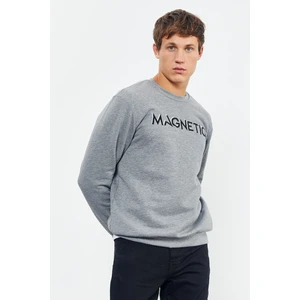 Tommy Life Gri Melanj Yazı Nakışlı O Yaka Rahat Form Erkek Sweatshirt - 88020