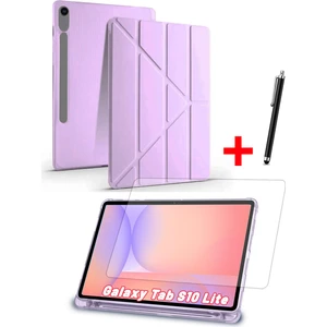 Samsung Galaxy Tab S10 Lite Uyumlu Trifolding Kalem Bölmeli Silikon Kılıf Ekran Koruyucu ve Kalem Set