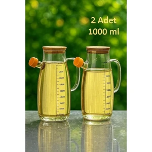 Cam Yağdanlık Sirkelik 1000 ml x 2 Adet – Borosilikat Cam, Bambu Kapaklı, Sızdırmaz ve Şık Tasarım Sirkelik (Bambu Altlık Dahil Değil)