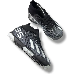 Çocuk Çoraplı Halısaha & Krampon Ayakkabı Siyah Beyaz Desenli