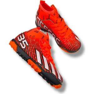 Çocuk Çoraplı Halısaha & Krampon Ayakkabı Turuncu Siyah Desenli