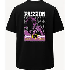 Oversize Passion Tutkulu Heykel Baskılı Unisex Tişört Siyah