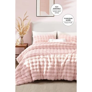 Evlen Home Collection Kürk Yorgan Çift Kişilik Dolgulu Peluş Yumuşak Wellsoft Çift Taraflı Yatak Örtüsü 3 Parça Set Lory
