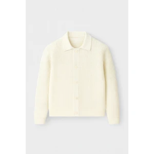 Oversize Selanik Örgü Düğmeli Erkek Hırka- Ekru