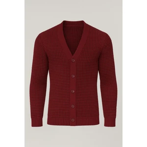 Nopenli Fitil Örgü Düğmeli Hırka - Bordo