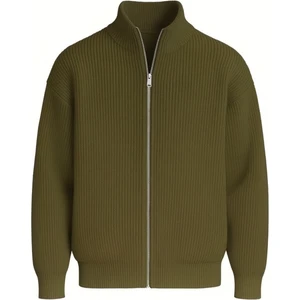 Woody Oversize Selanik Örme Fermuarlı Erkek Hırka- Haki