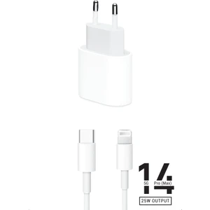 Tüm iPhone Modelleriyle Uyumlu Kablolu Set 25W Pd Akıllı Çip Hızlı Şarj Aleti Lighting Kablo C-L