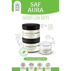 Nalan Sultan | Saf Aura Güzellik Seti, Orijinal Acı Bal Maskesi, Orijinal Shea Kremi, Nemlendirici Peeling, %100 Bitkisel (4 Aylık Cilt Bakım Seti)
