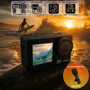 Action 12X 4K 60FPS 20MP Çift Ekran 170° Aksiyon Kamerası - Kumanda ve Mikrofon Hediyeli