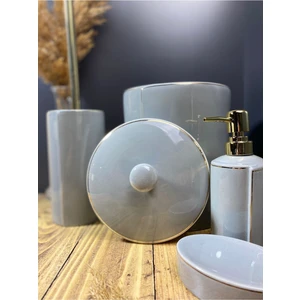 Hometarz Porselen Gold Banyo Wc Takımı 5 Li Sabunluk Fırçalık Set