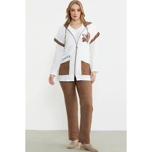 Keten Görünümlü Rahat Kalıp Üçlü Takım - Kahve