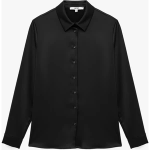 Klasik Yaka Uzun Kollu Düğmeli Saten Gömlek