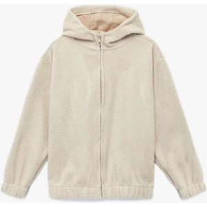Uzun Kollu Fermuarlı Kapşonlu Polar Sweatshirt