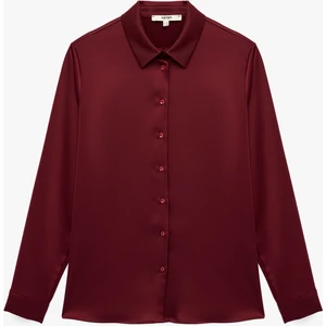 Klasik Yaka Uzun Kollu Düğmeli Saten Gömlek