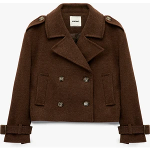 Cepli Düğmeli Uzun Kollu Kısa Kaşe Mont